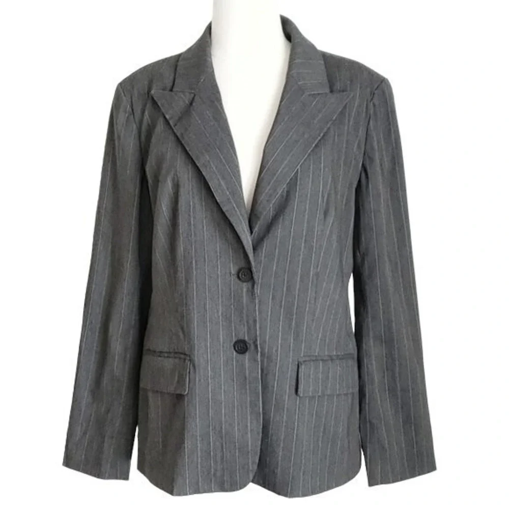 Michael Kors Heather Gray &‎ White Striped Blazer Suit Jacket- Size 14
